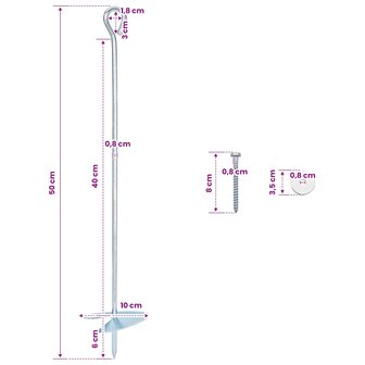 Aardeankers 4 st &Oslash;10 x 50 cm Gegalvaniseerd metaal zilver 6
