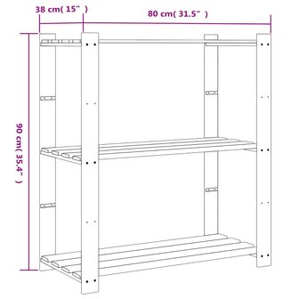 Opbergrek 3-laags 80x38x90 cm massief grenenhout zwart 7