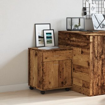 Kast verrijdbaar 45x38x54 cm bewerkt hout oud houtkleurig 3