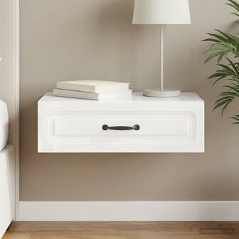Wandmontage Zijtafel Hoogglans Wit 59 x 34,5 x 17 cm 1