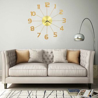 Wandklok 50 cm metaal goudkleurig	 1