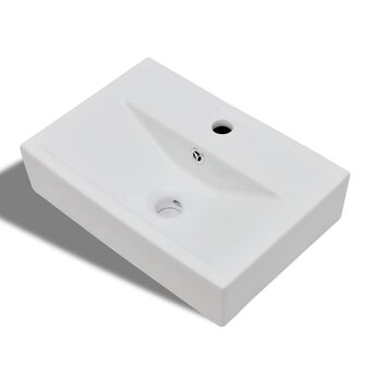 Wastafel met kraangat en overloop rechthoekig keramiek wit 2