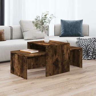 Salontafelset 100x48x40 cm bewerkt hout gerookt eikenkleurig 1