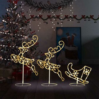 Kerstdecoratie rendieren en slee 260x21x87 cm acryl warmwit 1