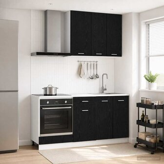 Keukenblok LYON 5 st Zwart eiken Bewerkt hout 1