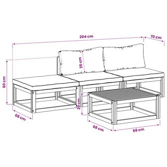 Bankstel 4 st Naturel Massief Acaciahout 7