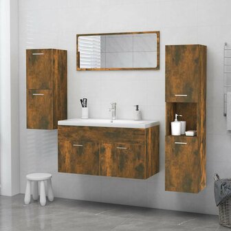Badkamerkast 30x30x130 cm bewerkt hout gerookt eikenkleurig 3