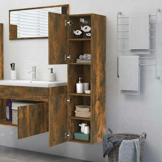 Badkamerkast 30x30x130 cm bewerkt hout gerookt eikenkleurig 4