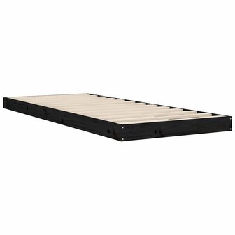 Bedframe massief grenenhout zwart 75x190 cm 4