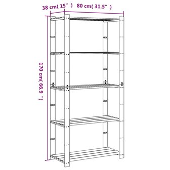 Opbergrek 5-laags 80x38x170 cm massief grenenhout zwart 7