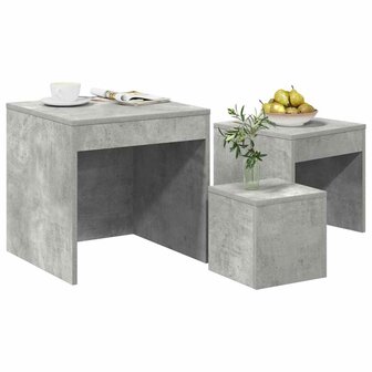 3-delige Tafeltjesset bewerkt hout betongrijs 4