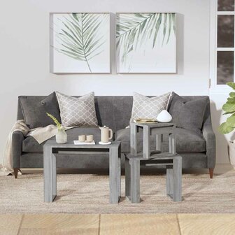 3-delige Tafeltjesset bewerkt hout grijs sonoma eikenkleurig 3