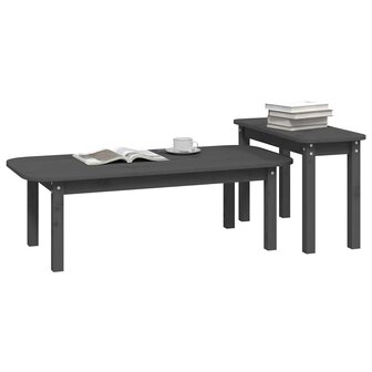 2-delige Salontafelset massief grenenhout grijs 4