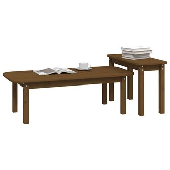 2-delige Salontafelset massief grenenhout honingbruin 4
