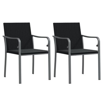 Tuinstoelen 2 st met kussens 56x59x84 cm poly rattan zwart 2