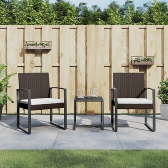 3-delige Tuinset met kussens polypropeen rattan bruin 1