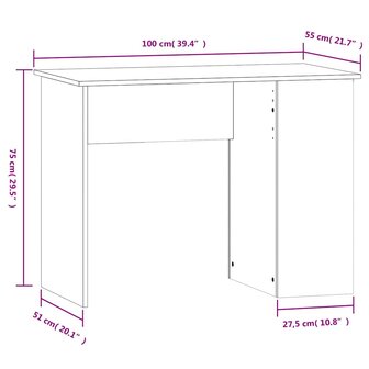 Bureau 100x55x75 cm bewerkt hout gerookt eikenkleurig 8