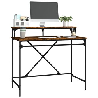 Bureau 100x50x90 cm bewerkt hout en ijzer gerookt eikenkleurig 4