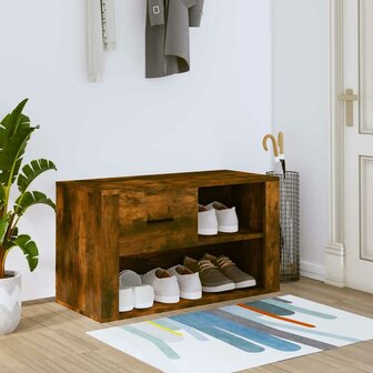 Schoenenkast 80x35x45 cm bewerkt hout gerookt eikenkleurig 1