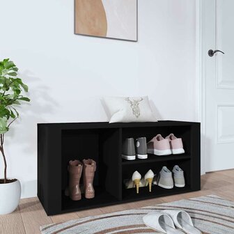 Schoenenkast 100x35x45 cm bewerkt hout zwart 1