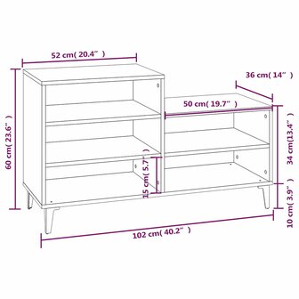 Schoenenkast 102x36x60 cm bewerkt hout gerookt eikenkleurig 9