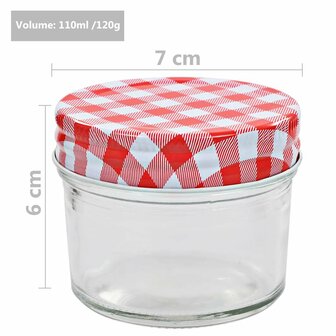 Jampotten met wit met rode deksels 24 st 110 ml glas 6