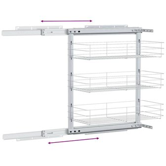 Draadmand keuken uittrekbaar 3-laags 47x25x56 cm zilverkleurig 8