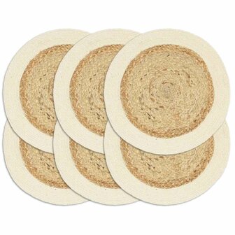 Placemats 6 st rond 38 cm jute en katoen natuurlijk 1