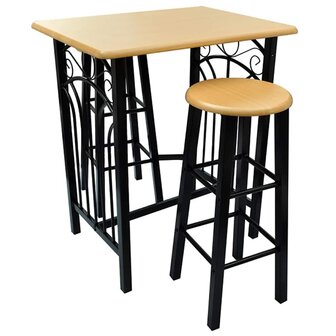 3-delige Bartafel en -krukkenset massief hout en staal 2