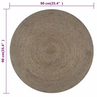 Vloerkleed handgemaakt rond 90 cm jute grijs 6