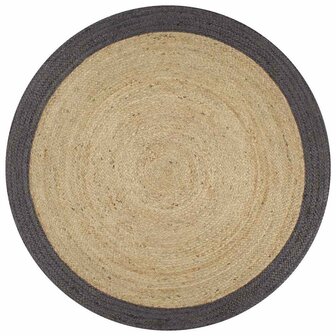 Vloerkleed handgemaakt met donkergrijze rand 90 cm jute 1