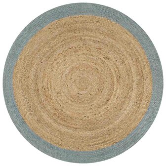 Vloerkleed handgemaakt met olijfgroene rand 90 cm jute 1