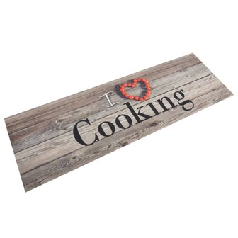 Keukenmat wasbaar cooking-print 60x180 cm fluweel grijs 1