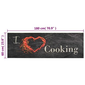 Keukenmat wasbaar cooking-print 60x180 cm fluweel zwart 5