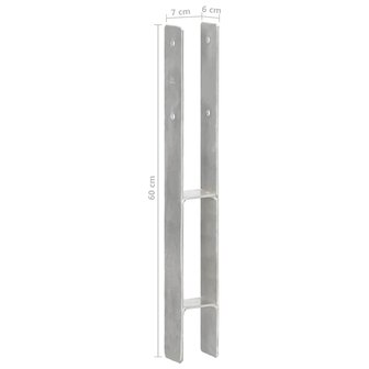 Grondankers 6 st 7x6x60 cm gegalvaniseerd staal zilverkleurig 7