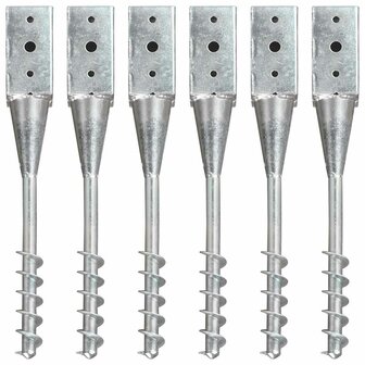 Grondpinnen 6 st 7x7x56 cm gegalvaniseerd staal zilverkleurig 1