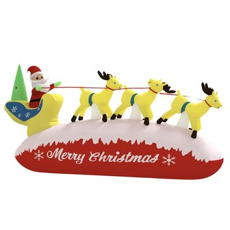 Kerstdecoratie kerstman en rendieren opblaasbaar LED 145 cm 4
