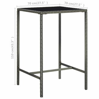 Tuinbartafel 70x70x110 cm poly rattan en glas grijs 6
