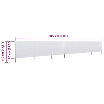 Windscherm 6-panelen 800x80 cm stof wit 6