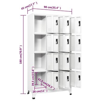 Lockerkast 90x45x180 cm staal wit 8