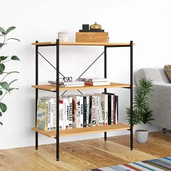 3-laags stellingkast zwart en eiken 80x40x92 cm 1