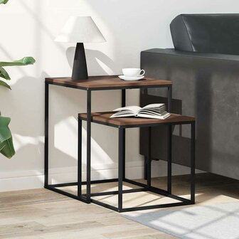 Salontafelset 2 st bewerkt hout en metaal 3