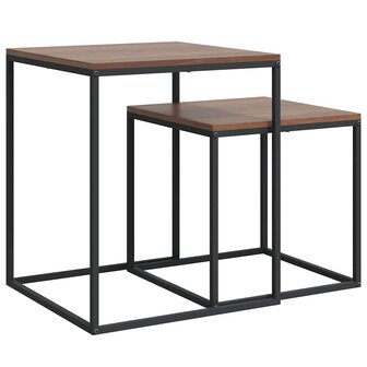 Salontafelset 2 st bewerkt hout en metaal 6