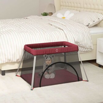 Babybox met matras linnen rood 1