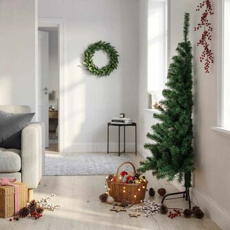 Kunstkerstboom met standaard half 150 cm PVC groen 1