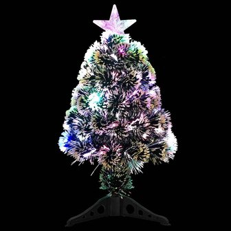 Kerstboom met LED 64 cm glasvezel groen en wit 3