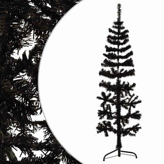 Kunstkerstboom half met standaard smal 150 cm zwart 4