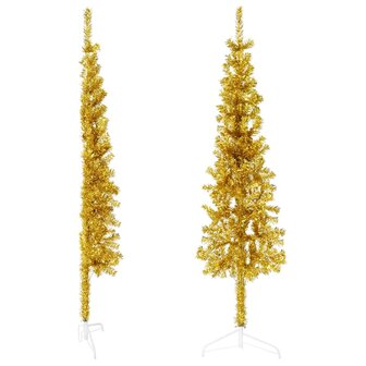 Kunstkerstboom half met standaard smal 120 cm goudkleurig 3