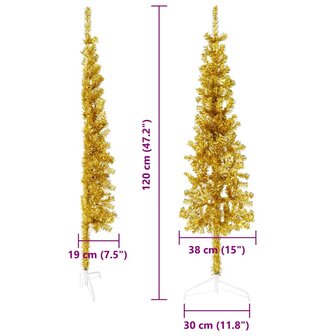 Kunstkerstboom half met standaard smal 120 cm goudkleurig 8