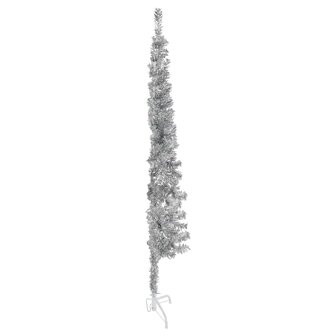 Kunstkerstboom half met standaard smal 180 cm zilverkleurig 6